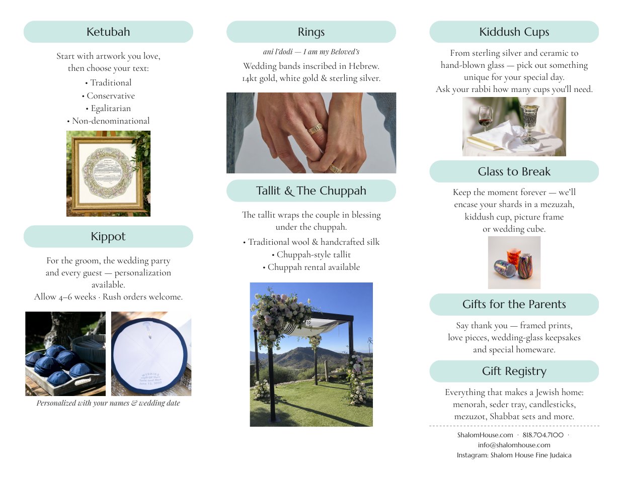 Shalom House wedding brochure, inside panels