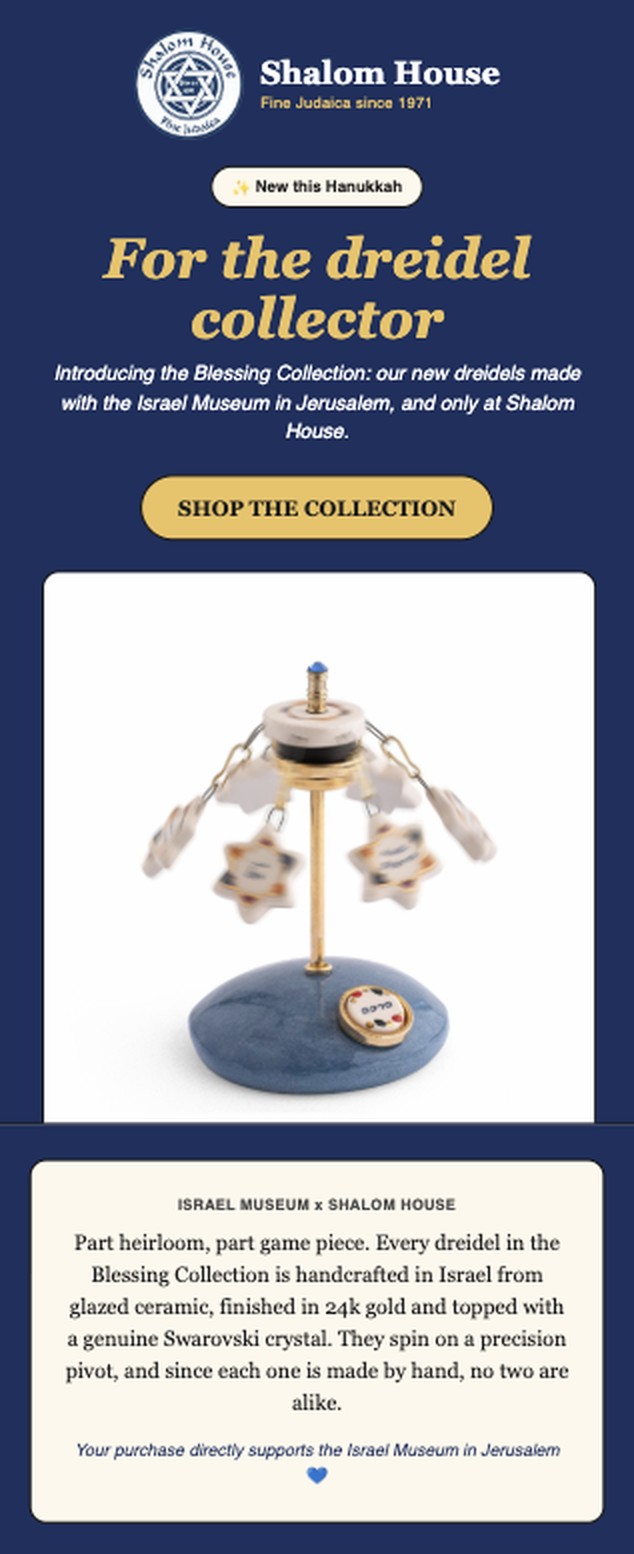 Shalom House Hanukkah email: For the dreidel collector